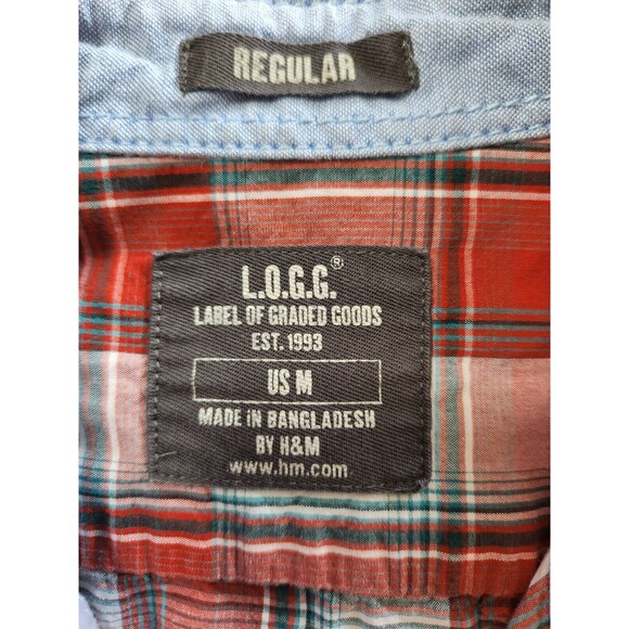 L.O.G.G by H&M Men's Button Up Adult Long Sleeve Shirt White Red Plaid Sz M - Picture 3 of 5